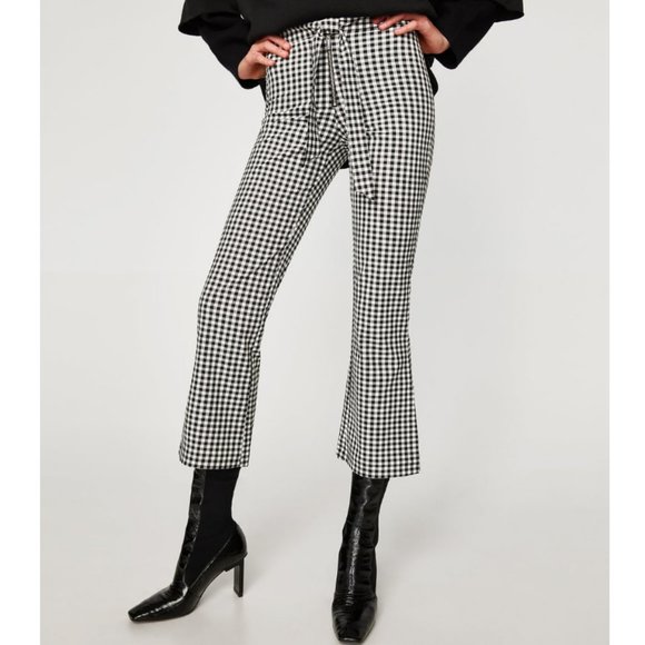 Zara Gingham Flare Cropped High Waisted Pants - XS - Picture 1 of 9